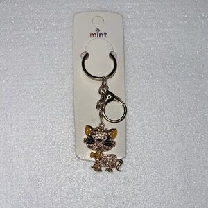 Mint Gold-Tone Crystal Cat Keychain with Yellow Enamel Accents